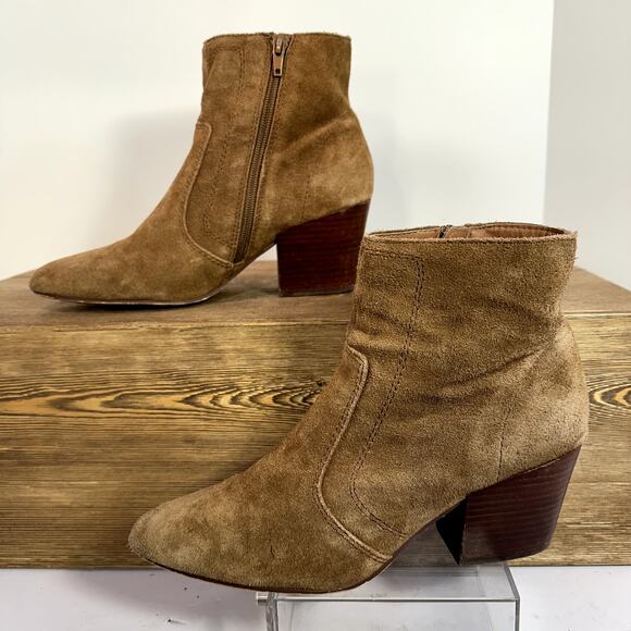 Suede Mocha Mousse Ankle Boots Womens 8M Pointed Toe Fall Booties Chelsea Violet - Picture 2 of 13